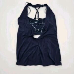 Popflex Tank Top Womens Small Blue Built In Shelf Bra Strappy Constellation
